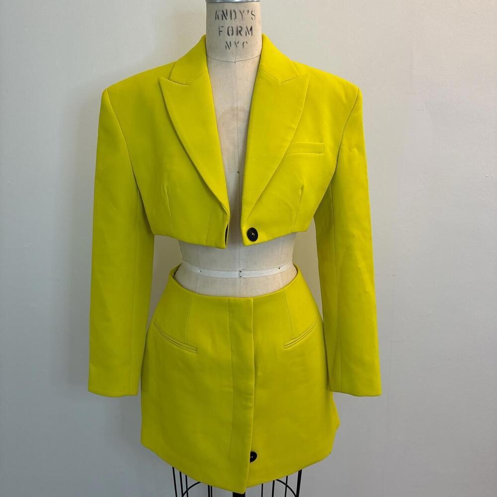 Zara Women's Green and Yellow Dress